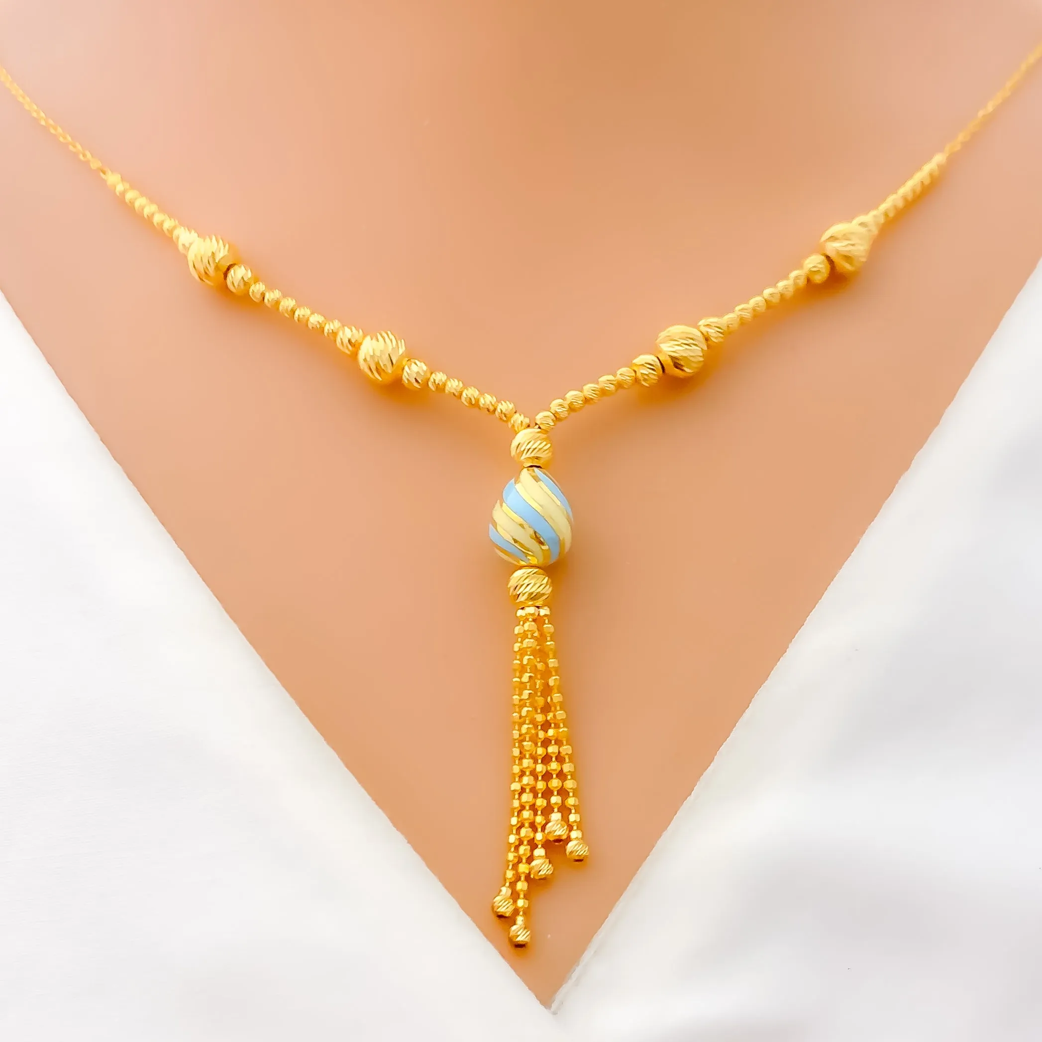 Brilliant Striped Enameled 5-Piece 21k Gold Necklace Set