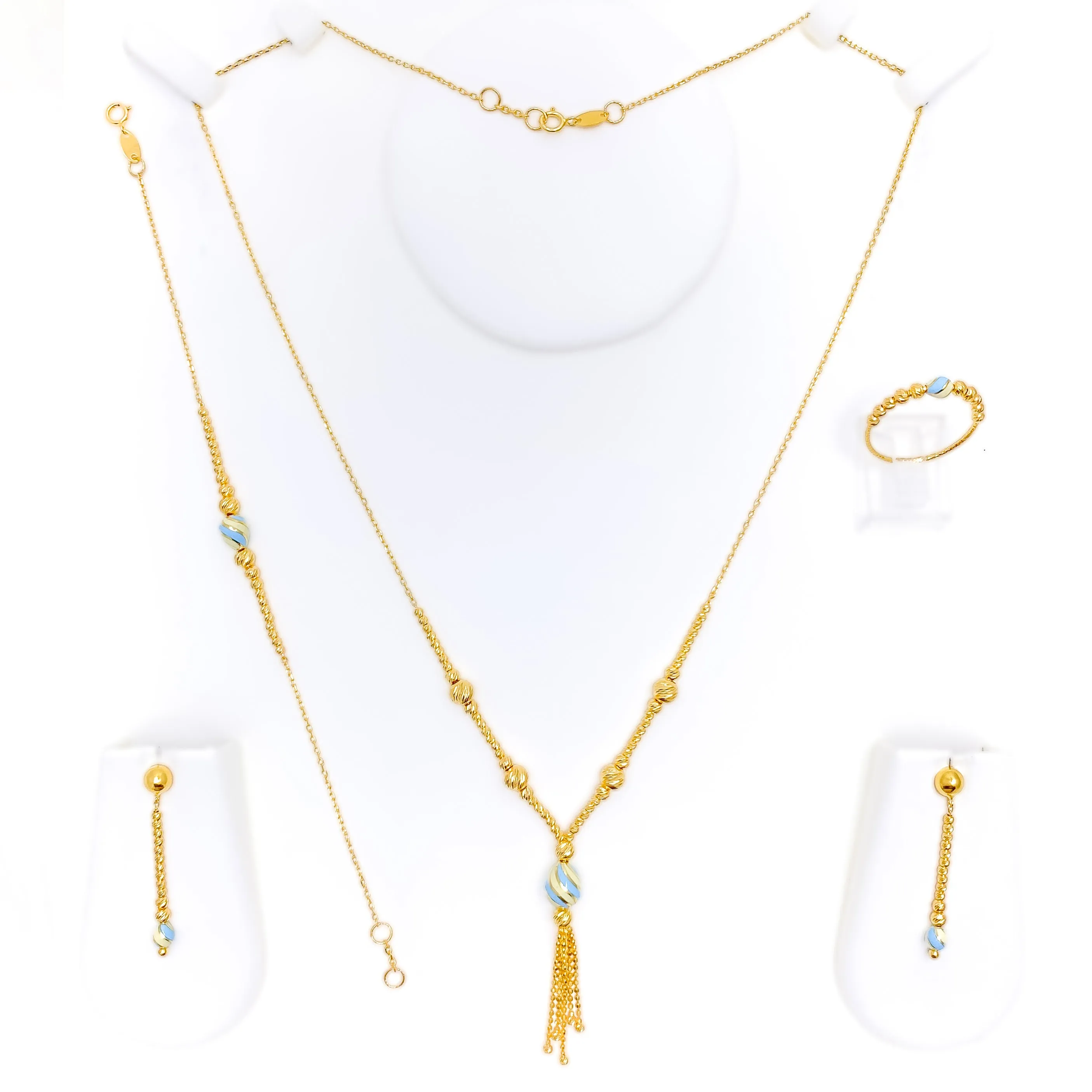 Brilliant Striped Enameled 5-Piece 21k Gold Necklace Set