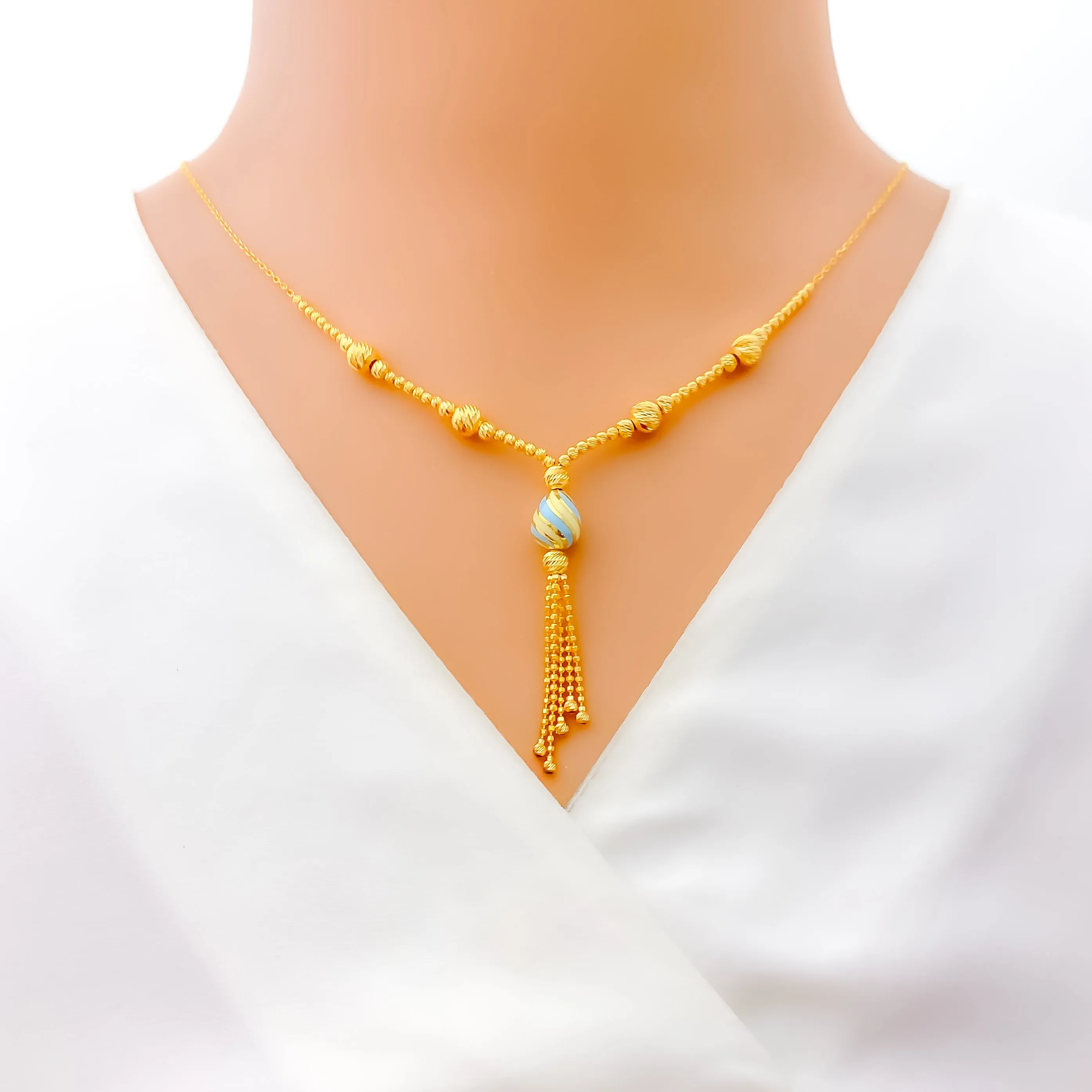 Brilliant Striped Enameled 5-Piece 21k Gold Necklace Set