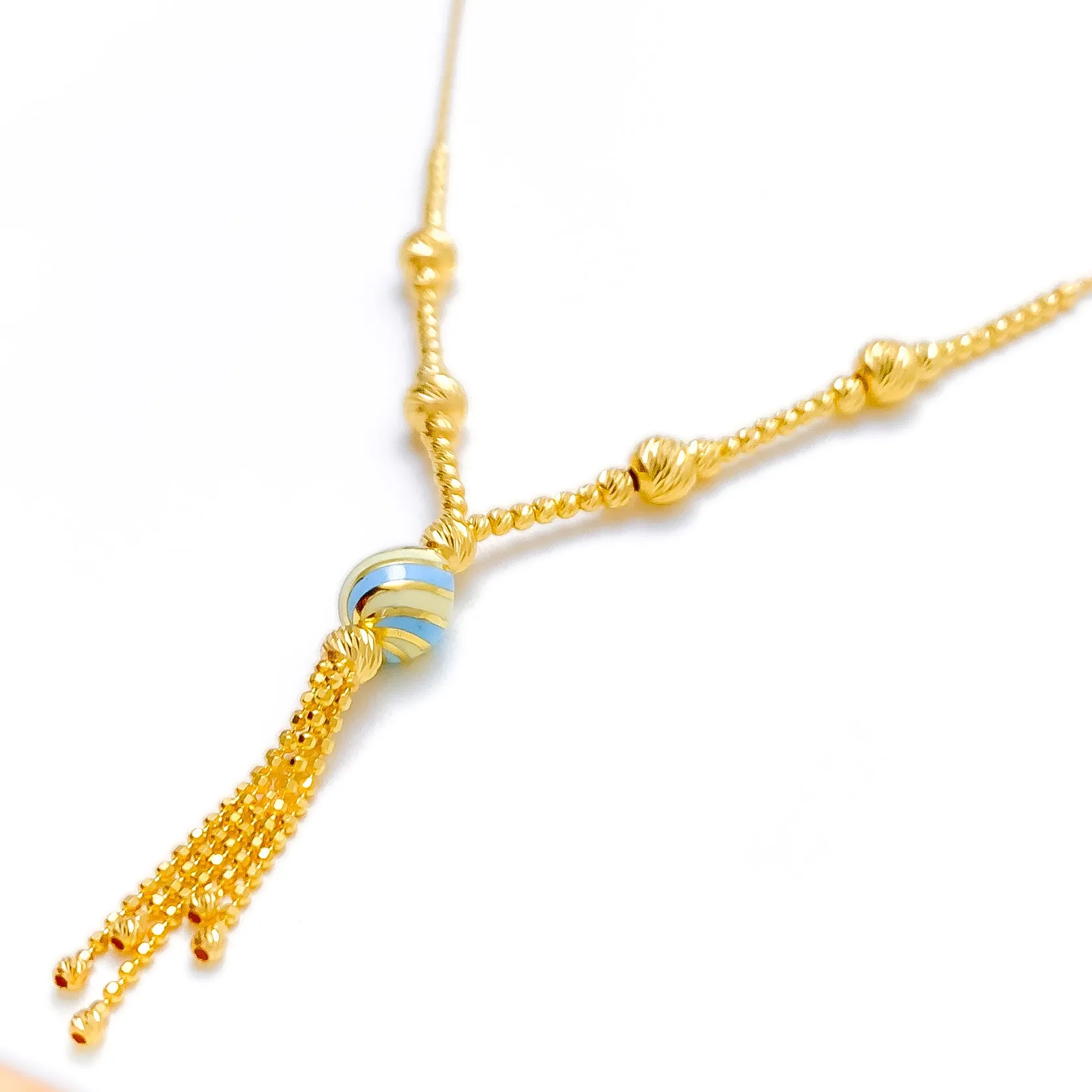 Brilliant Striped Enameled 5-Piece 21k Gold Necklace Set