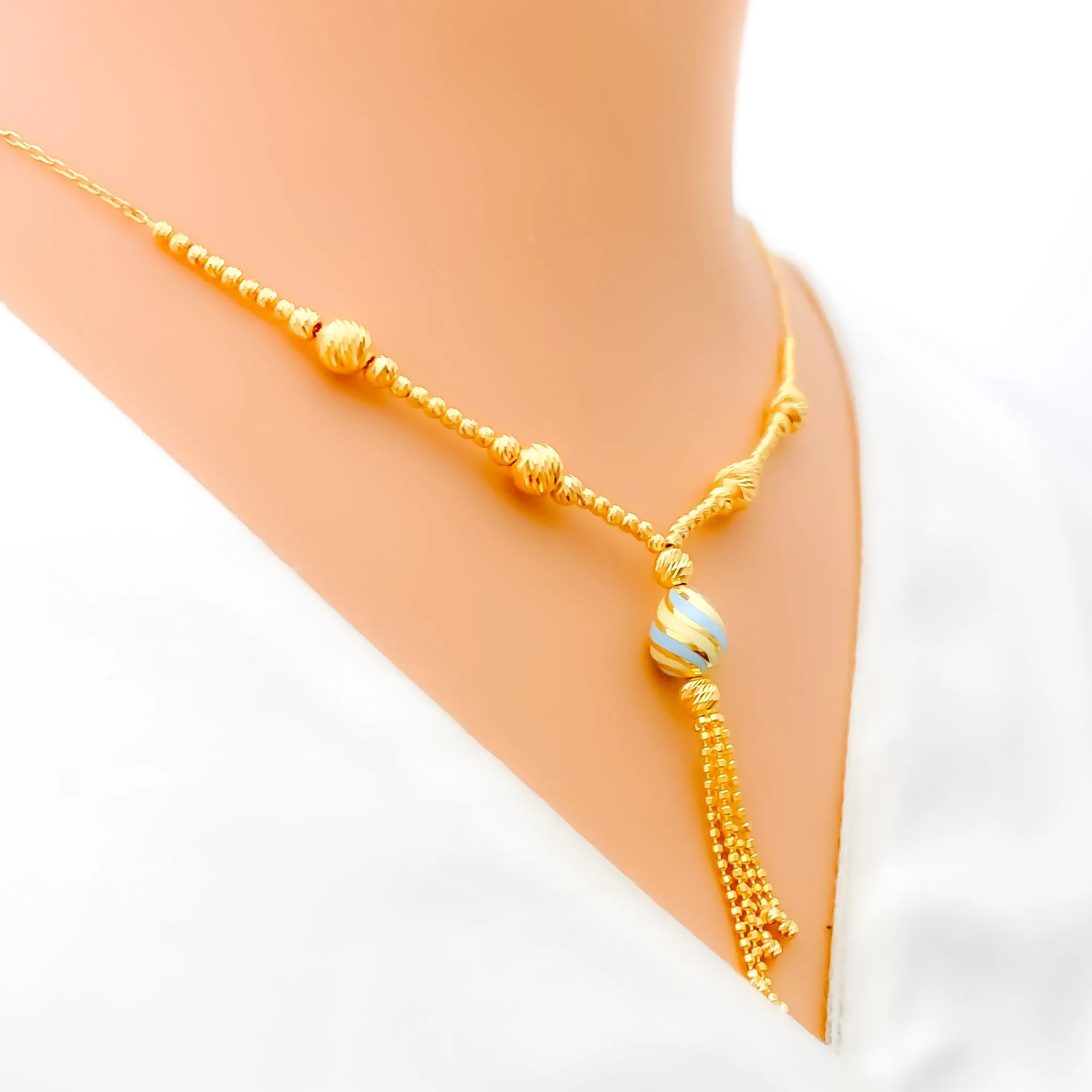 Brilliant Striped Enameled 5-Piece 21k Gold Necklace Set