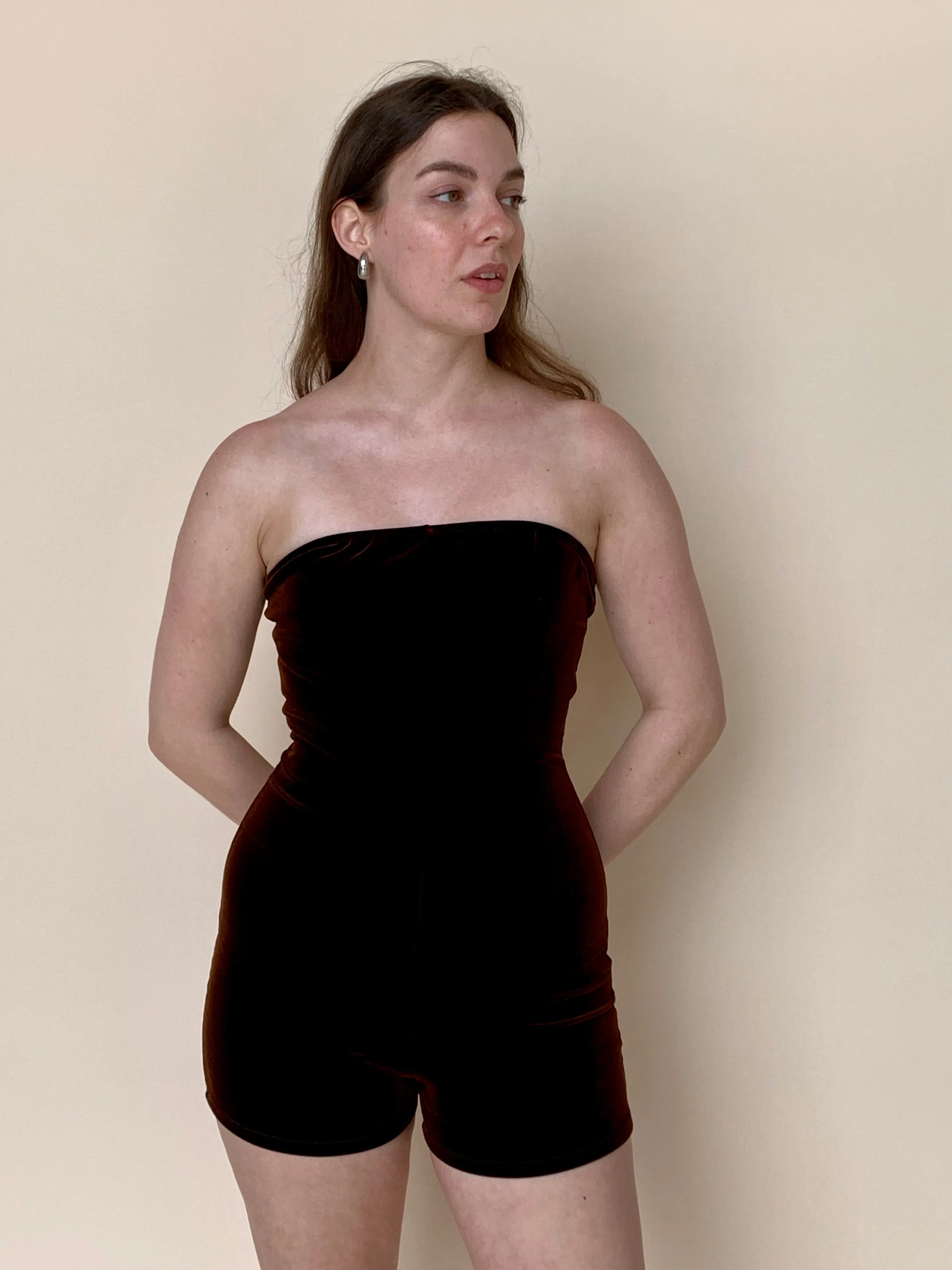 Brown velvet romper