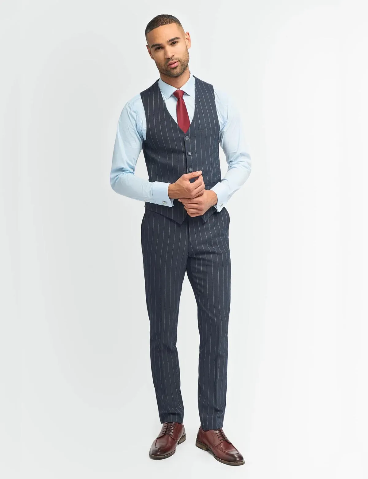 CAVANI INVINCIBLE – NAVY PINSTRIPE SUIT WAISTCOAT