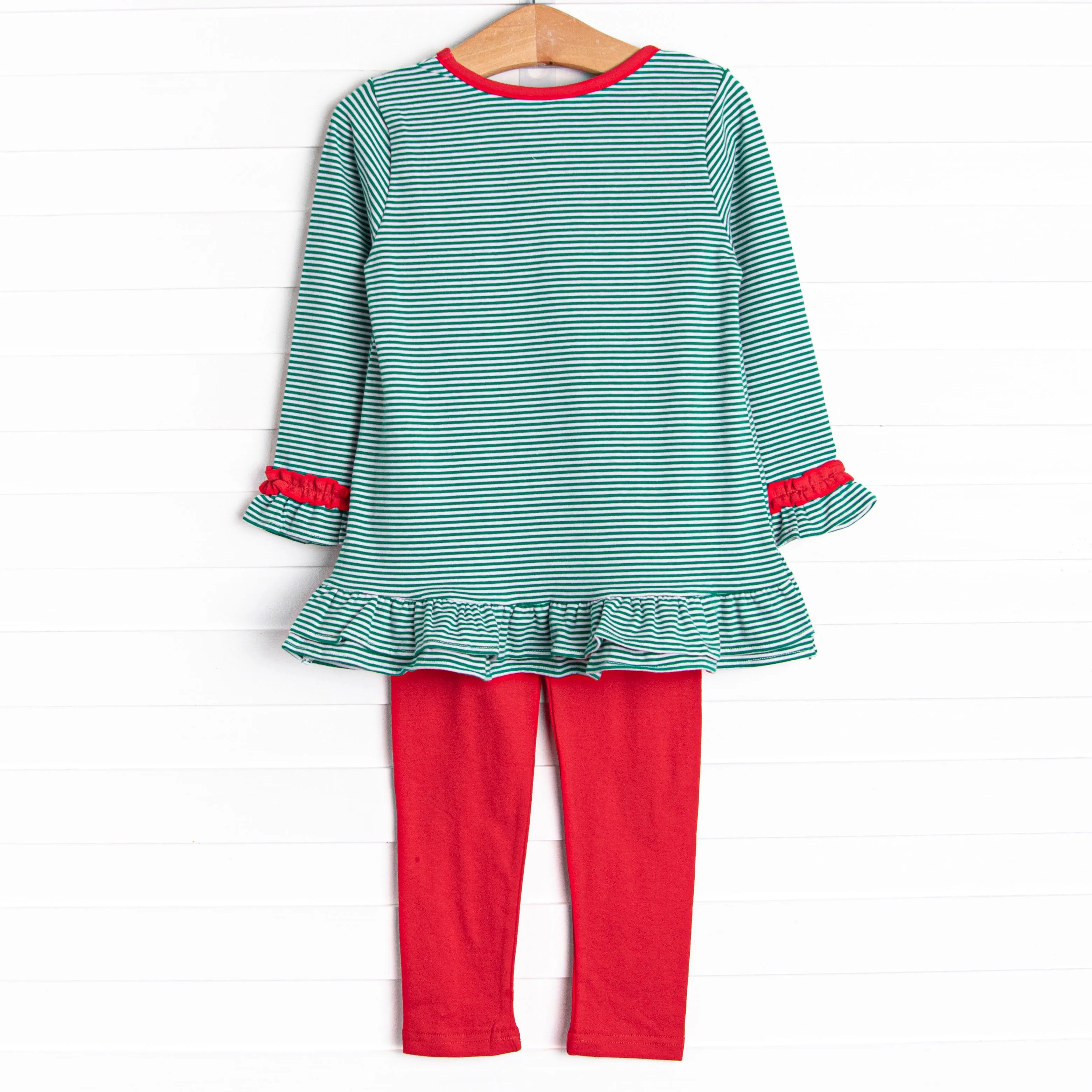 Checking It Twice Applique Legging Set, Red and Green