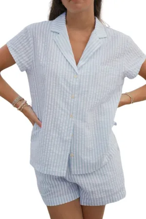 Chouyatou Womens Striped Pajama Set Cute Heart Pjs Sleepwear Short Sleeve Shirt and Shorts Set