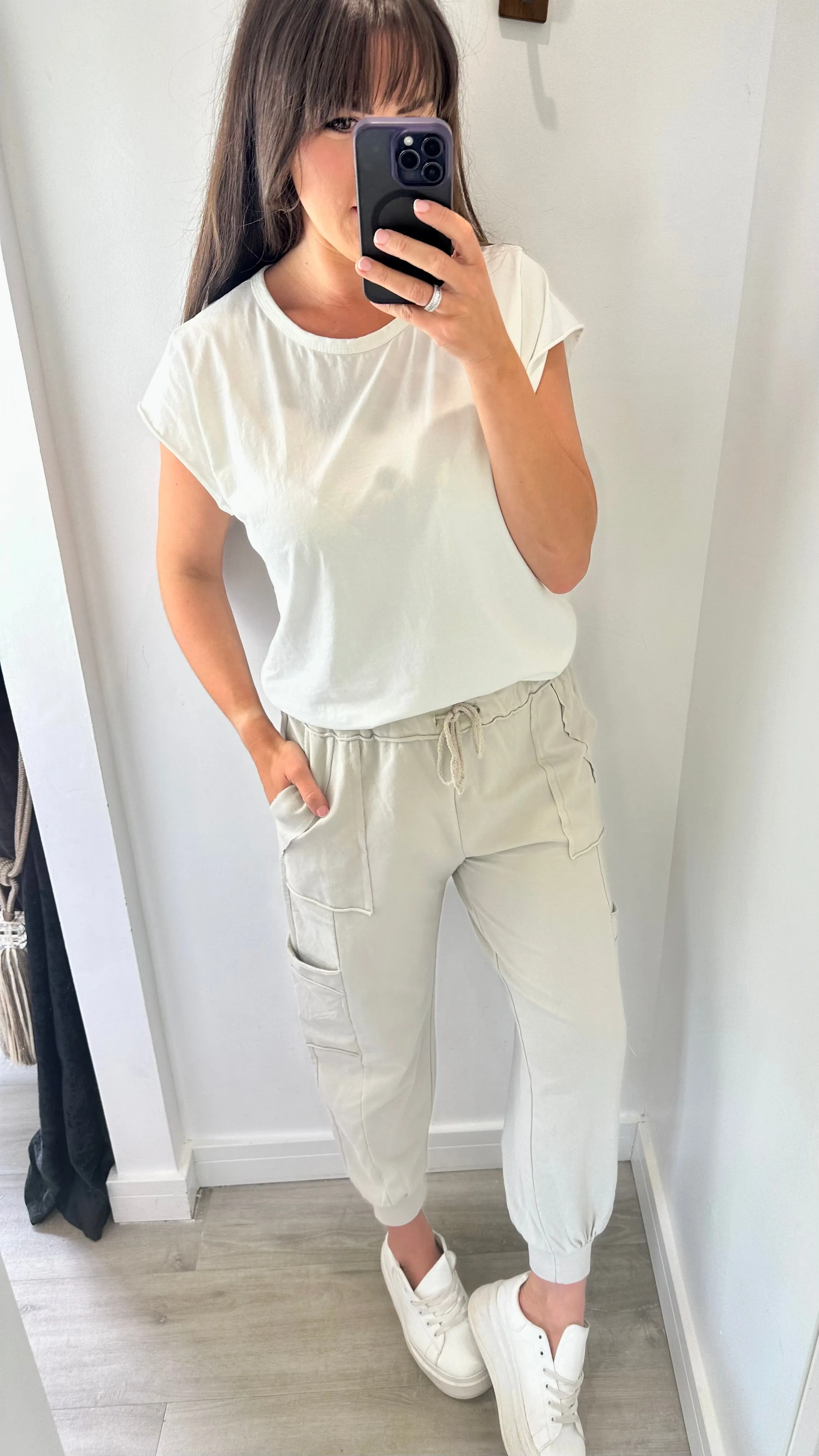 CREAM POCKET SWEAT PANTS