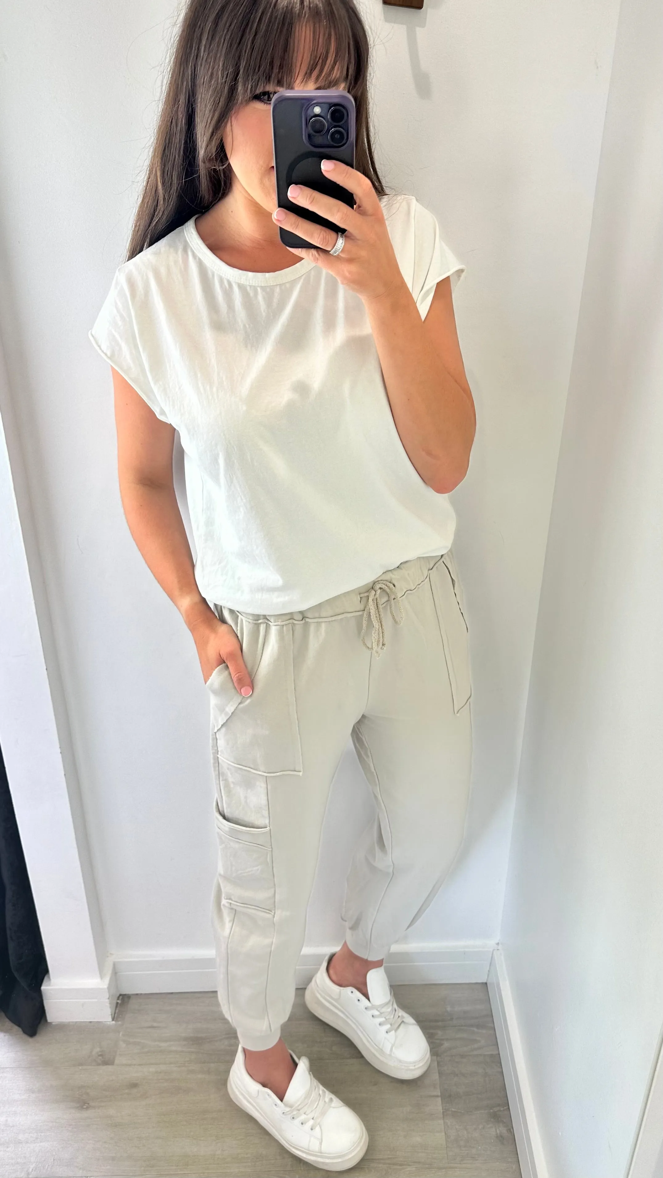 CREAM POCKET SWEAT PANTS