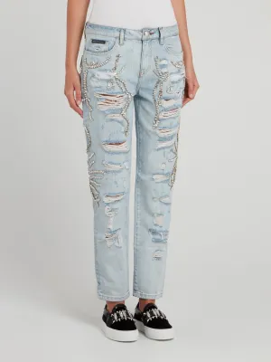 Crystal Tattered Boyfriend Jeans