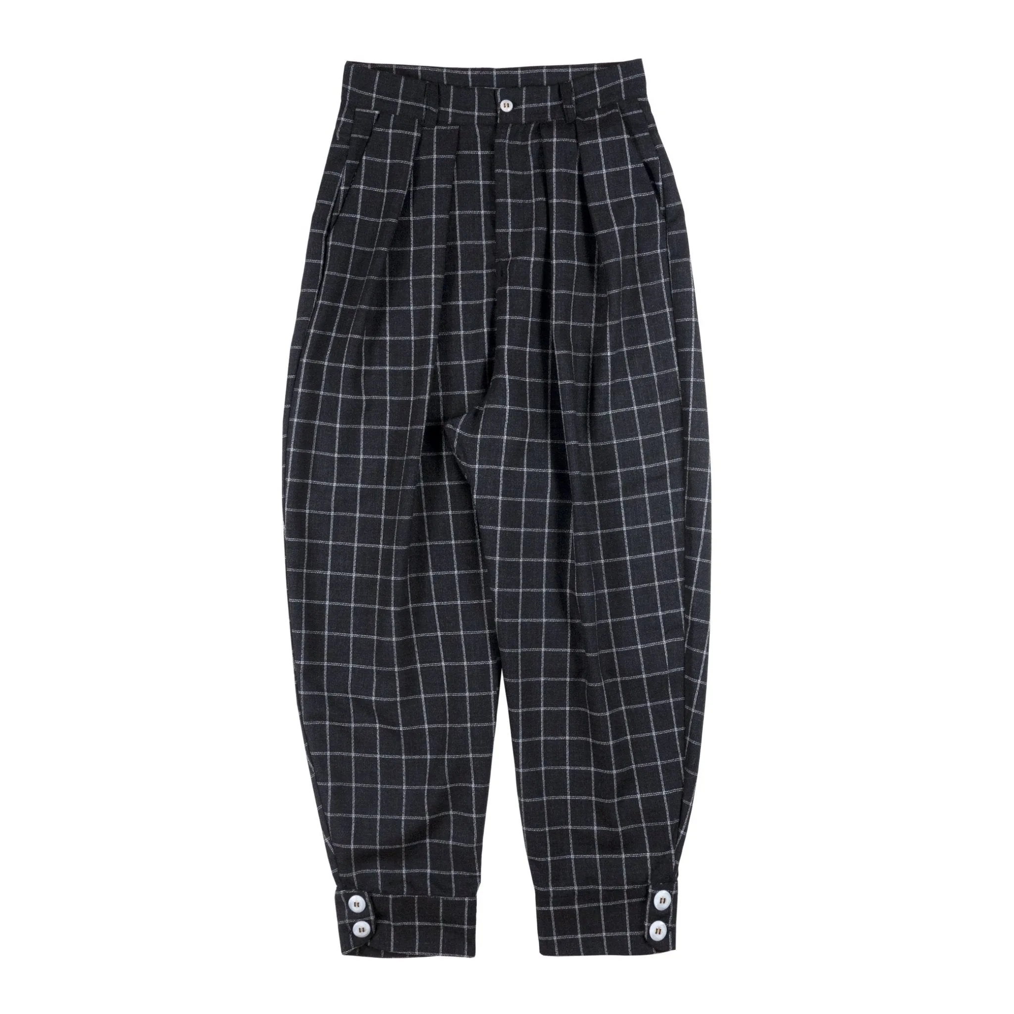 Cuffed Pleat Trouser - Grid