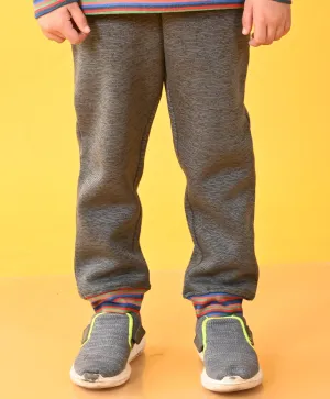 DARK GREY MELANGE FLEECE MULTICOLOR RIB JOGGER - GREY