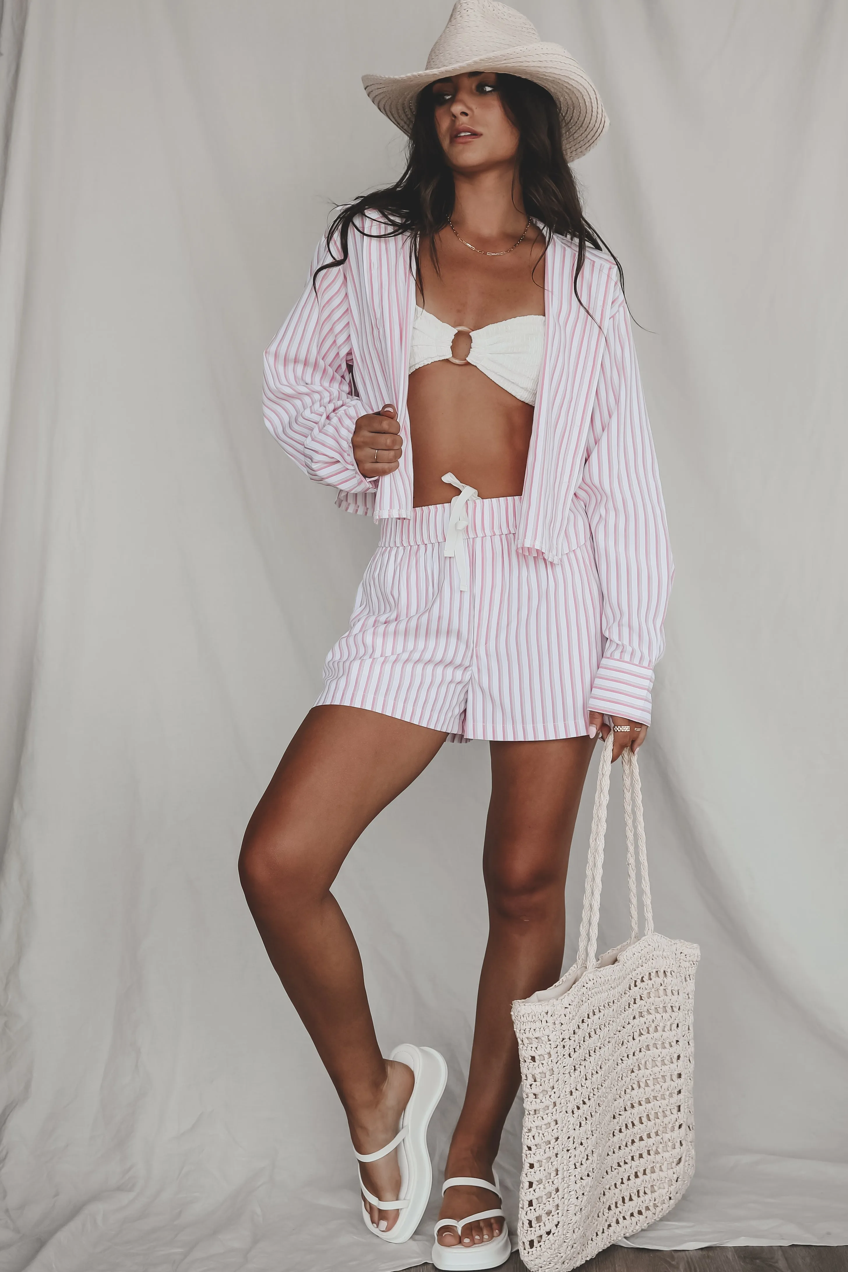 DEAL Pool Party Planner Pink Two Piece Striped Boxer Set