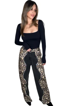 Denim Contrast Embellished Stretchy Jeans