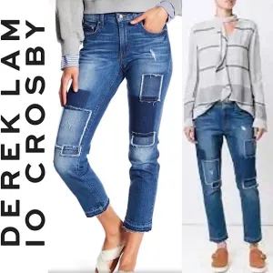 Derek Lam 10 Crosby Mila Mid Rise Girlfriend Patchwork Released Hem Jeans 27