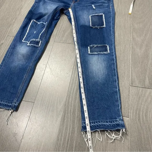 Derek Lam 10 Crosby Mila Mid Rise Girlfriend Patchwork Released Hem Jeans 27