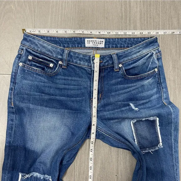 Derek Lam 10 Crosby Mila Mid Rise Girlfriend Patchwork Released Hem Jeans 27