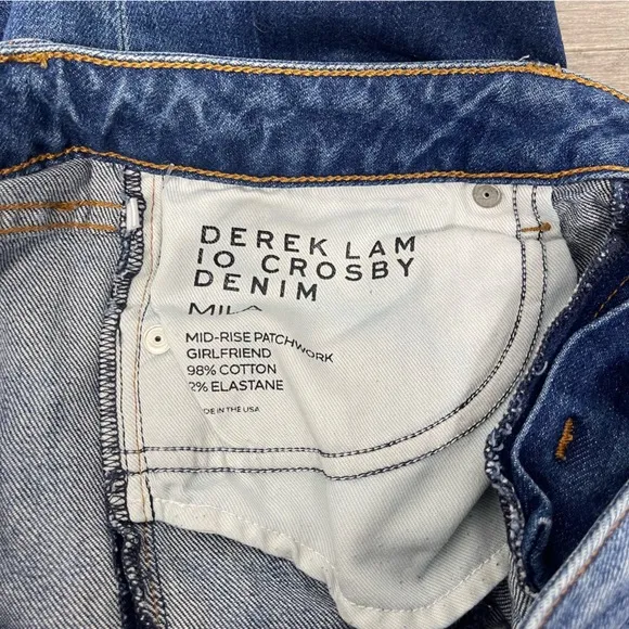 Derek Lam 10 Crosby Mila Mid Rise Girlfriend Patchwork Released Hem Jeans 27