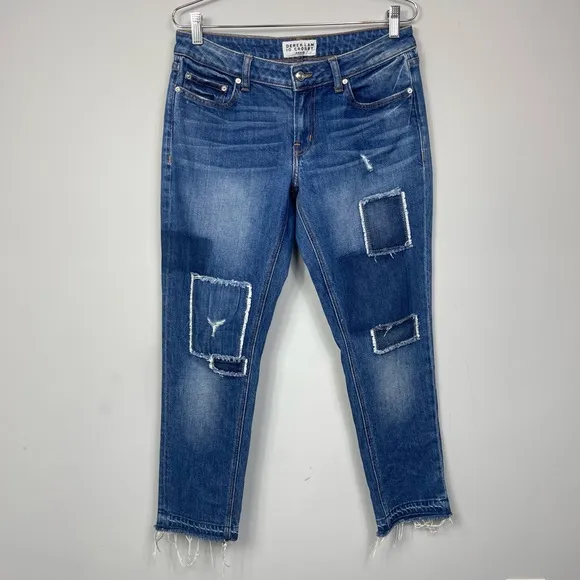 Derek Lam 10 Crosby Mila Mid Rise Girlfriend Patchwork Released Hem Jeans 27