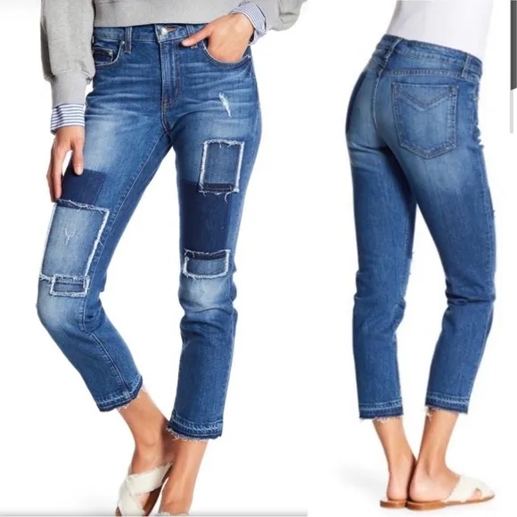 Derek Lam 10 Crosby Mila Mid Rise Girlfriend Patchwork Released Hem Jeans 27