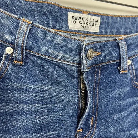 Derek Lam 10 Crosby Mila Mid Rise Girlfriend Patchwork Released Hem Jeans 27