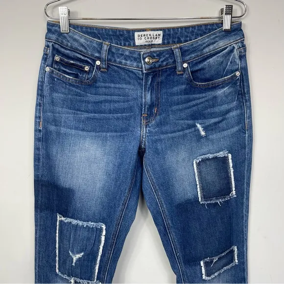 Derek Lam 10 Crosby Mila Mid Rise Girlfriend Patchwork Released Hem Jeans 27