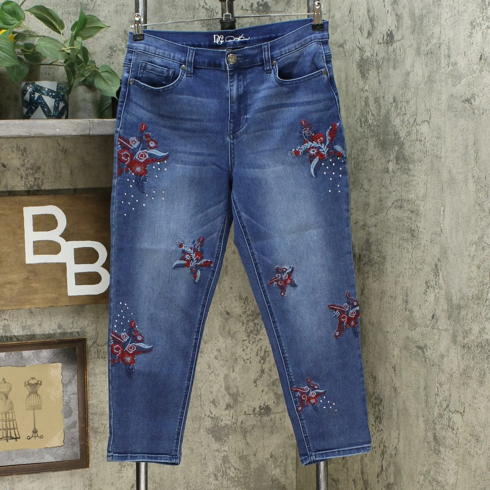 DG2 by Diane Gilman DG2 By Diane Gilman Womens Embellished Crop Jeans Blue 12P
