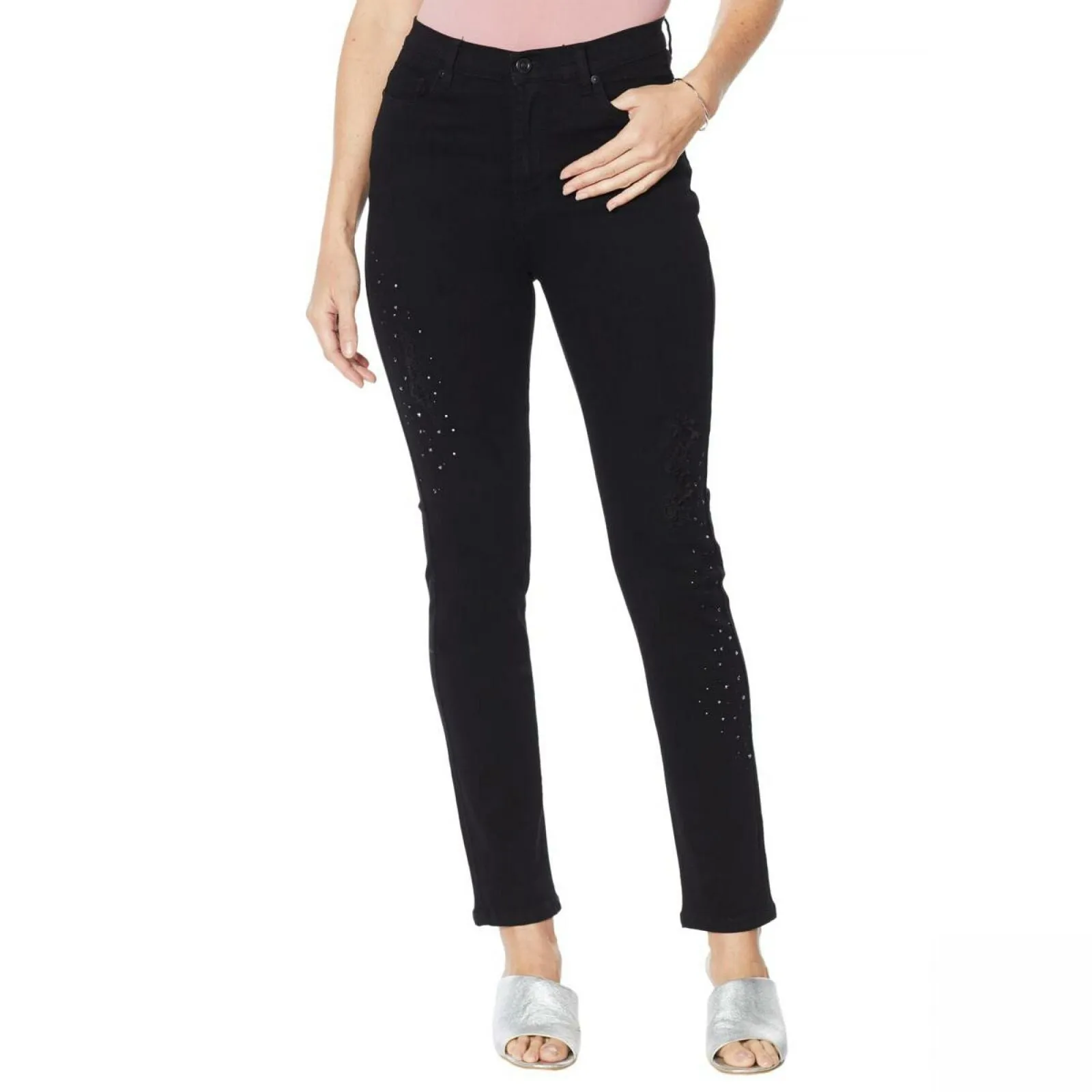 DG2 by Diane Gilman Embellished Distressed Anniversary Jeans Black 6