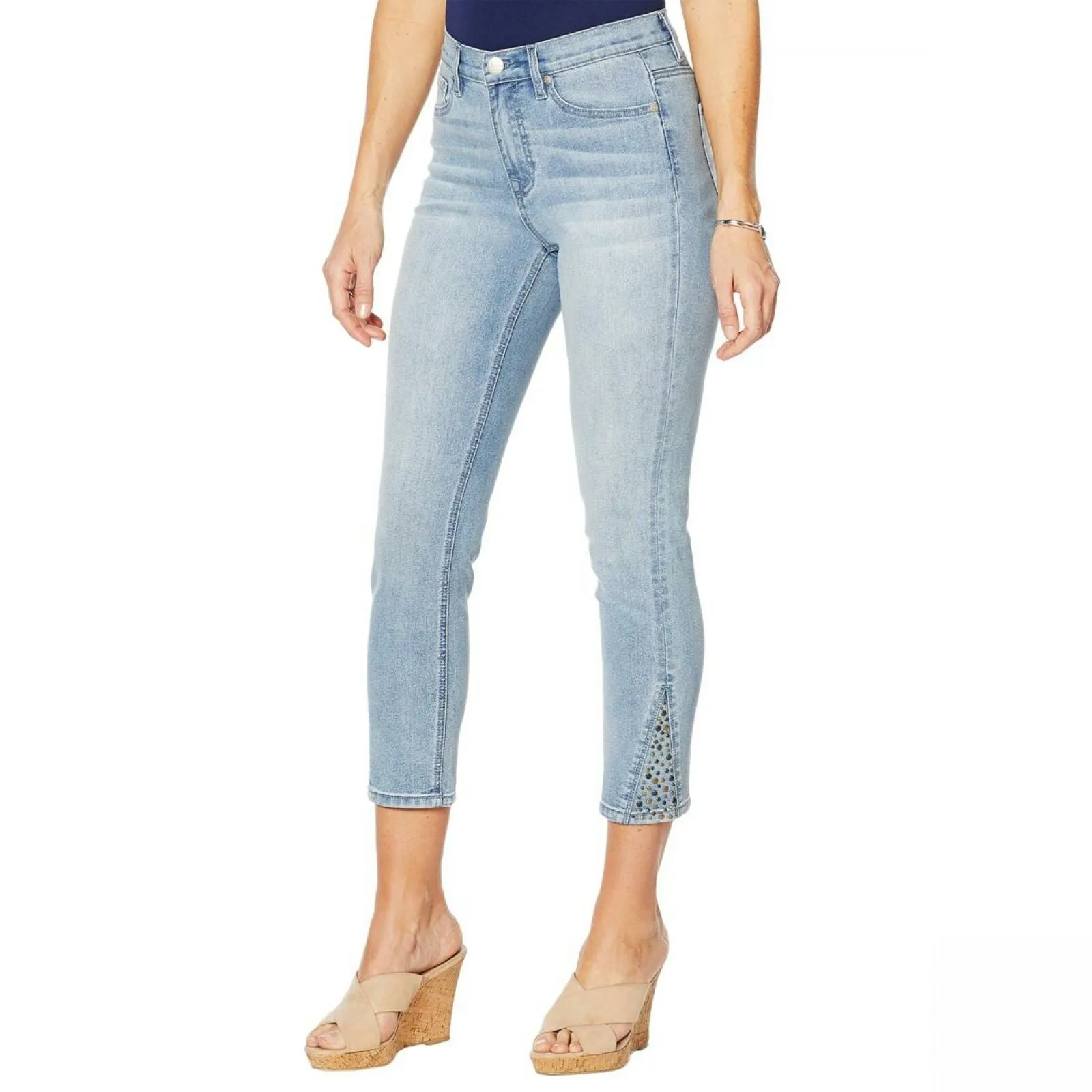 DG2 by Diane Gilman Women's Cropped Skinny Jeans With Studded Side Gusset