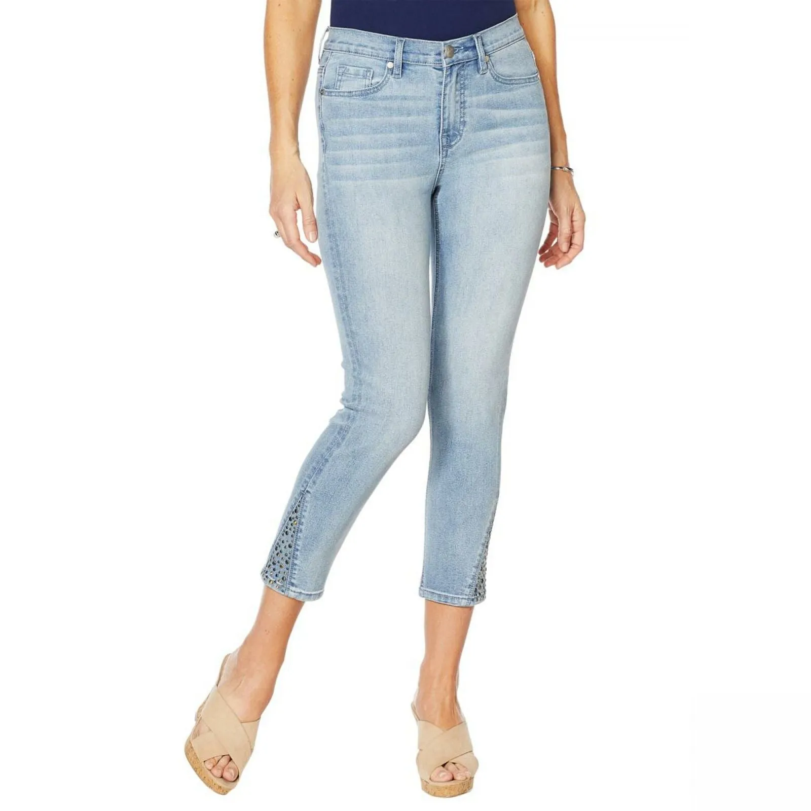DG2 by Diane Gilman Women's Cropped Skinny Jeans With Studded Side Gusset