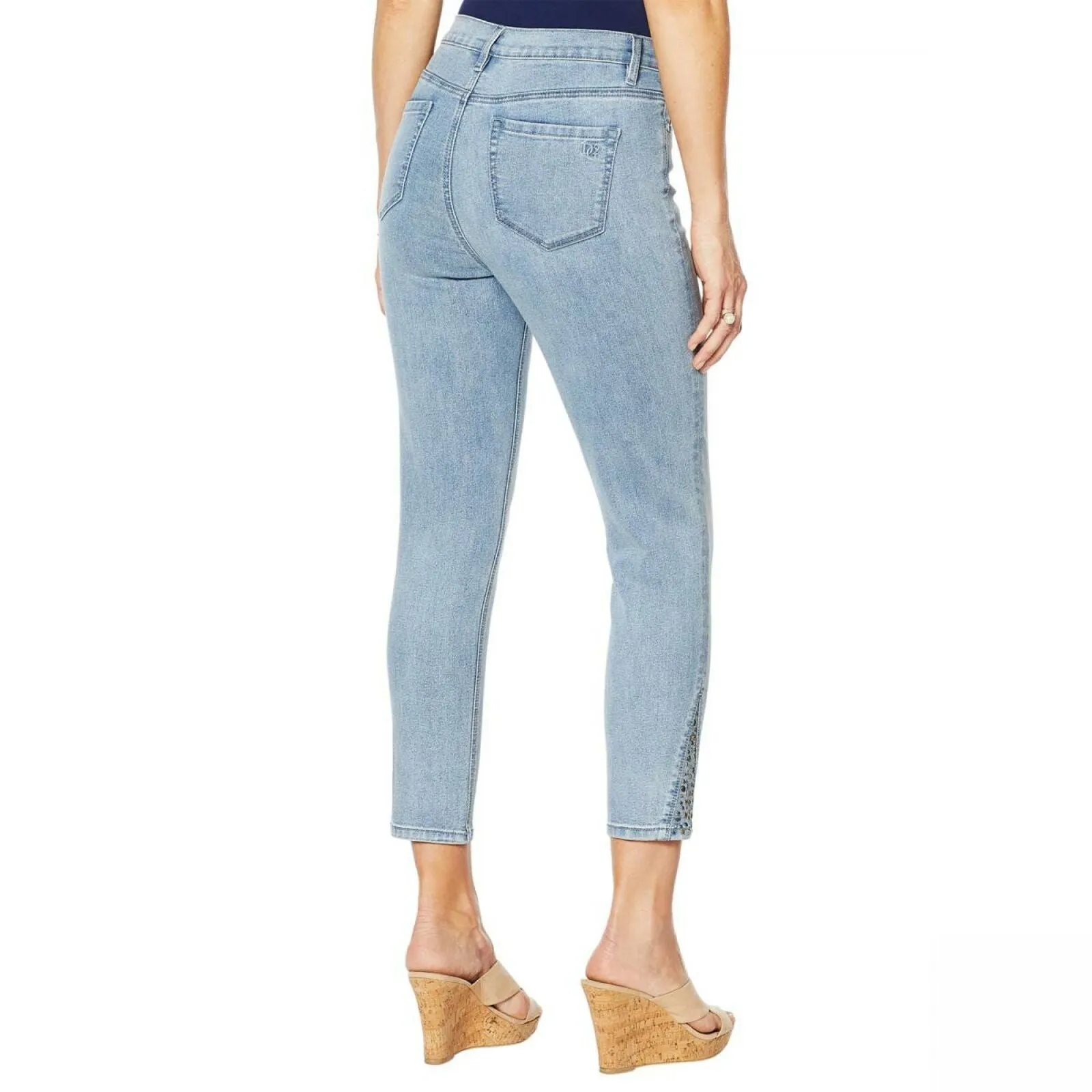 DG2 by Diane Gilman Women's Cropped Skinny Jeans With Studded Side Gusset