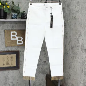 DG2 by Diane Gilman Womens Embellished Side Stripe Fringe-Hem Jean White 8