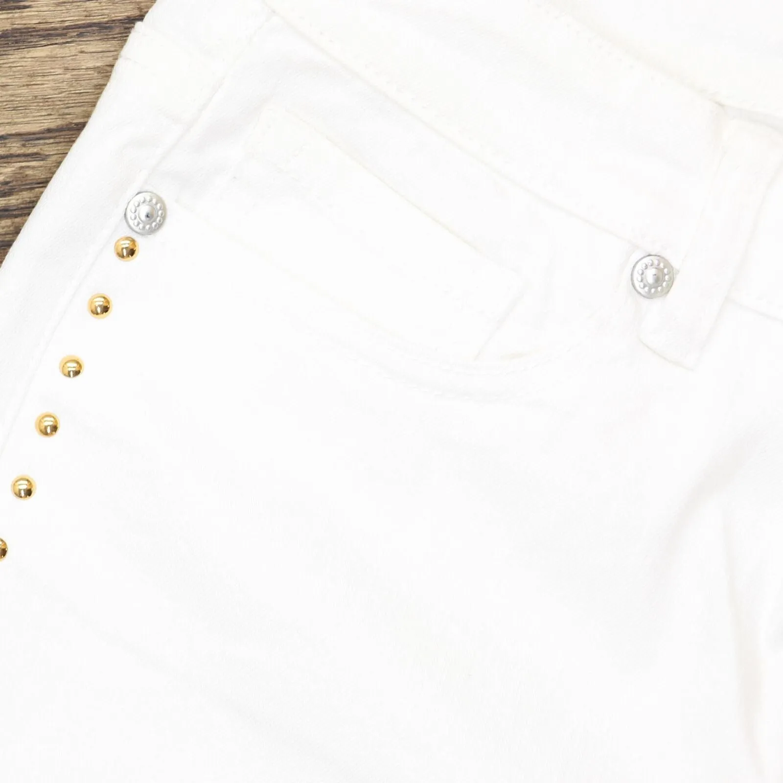 DG2 by Diane Gilman Womens Embellished Side Stripe Fringe-Hem Jean White 8