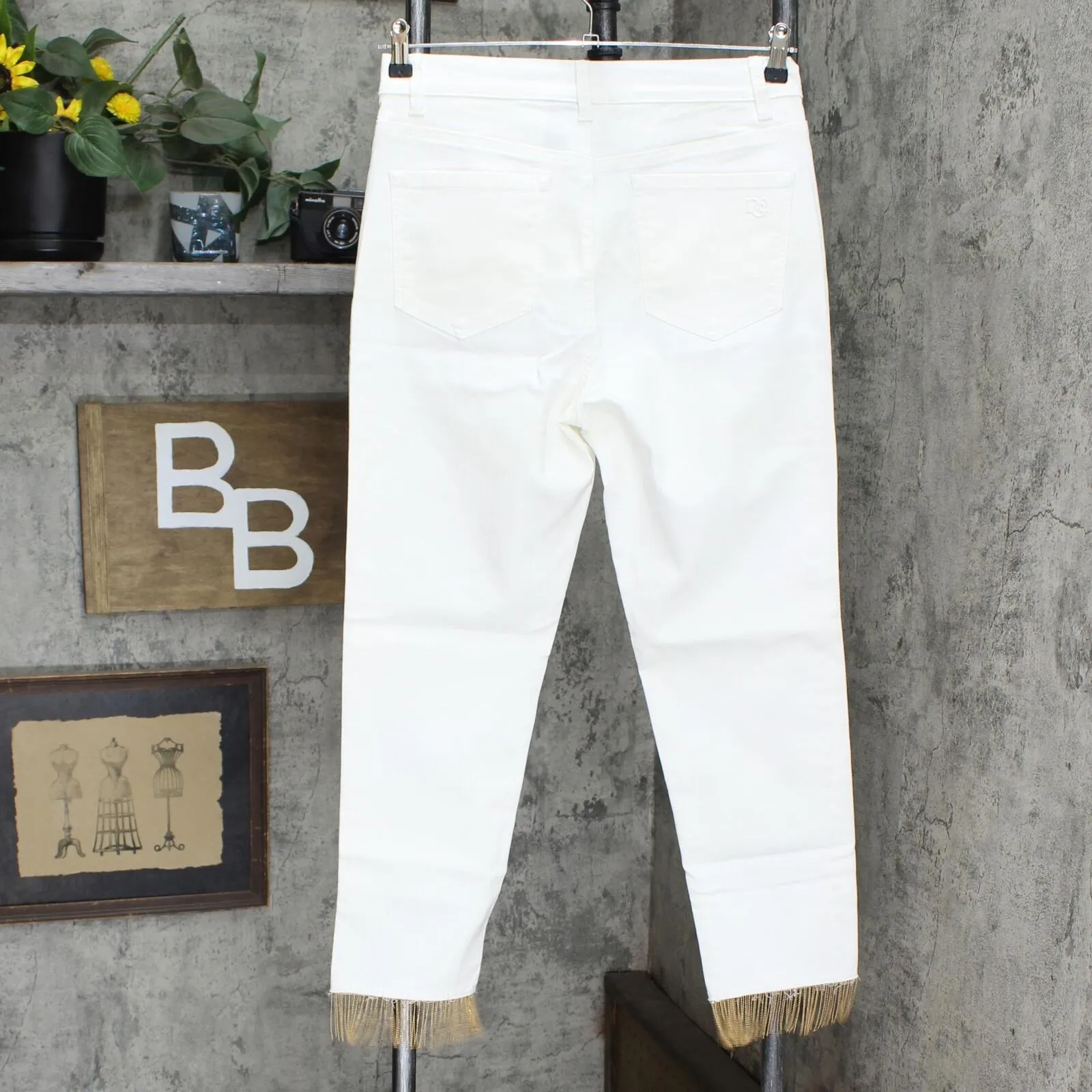 DG2 by Diane Gilman Womens Embellished Side Stripe Fringe-Hem Jean White 8