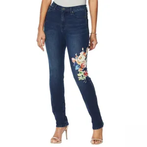 DG2 by Diane Gilman Women's Petite Applique Floral Skinny Jeans