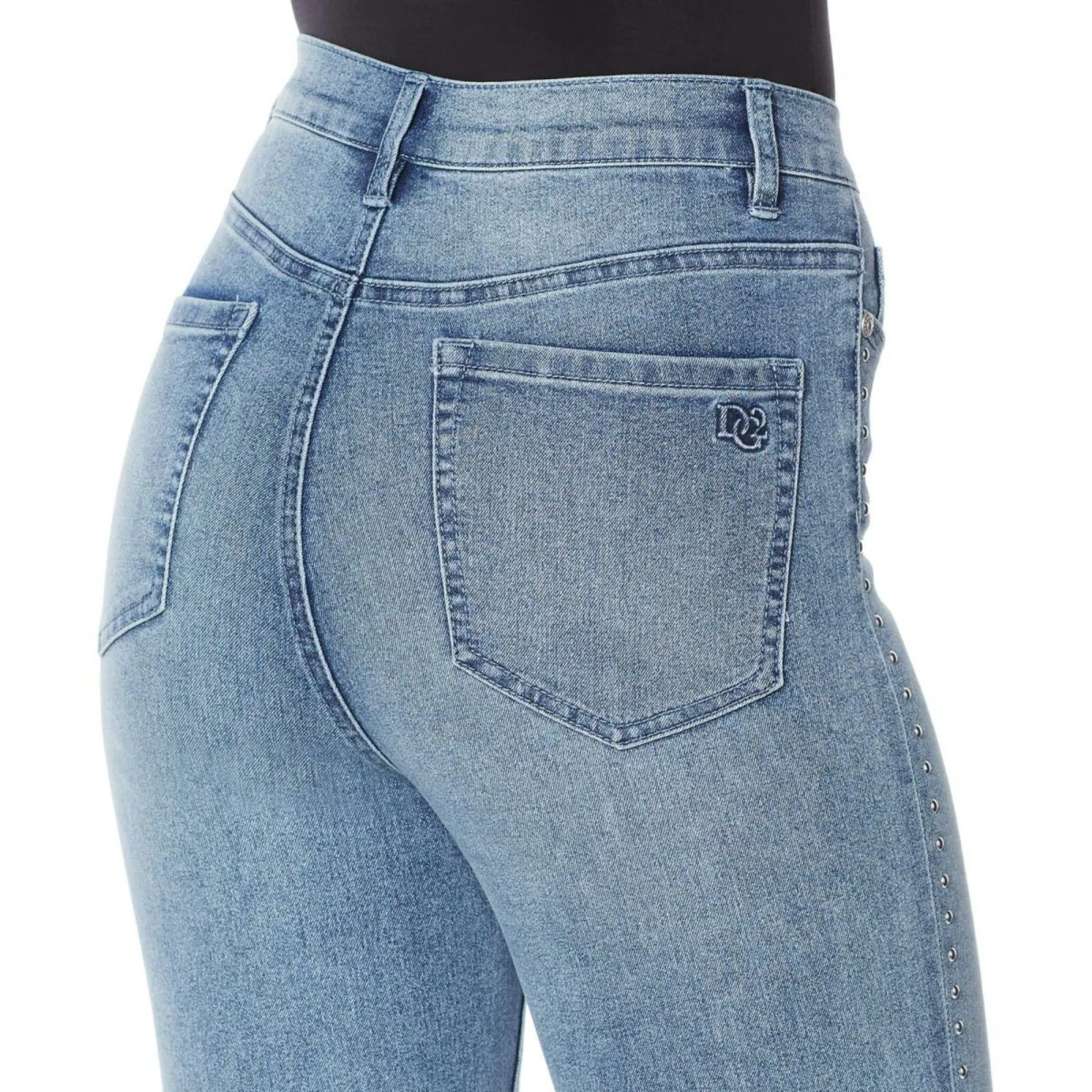 DG2 by Diane Gilman Women's Petite Embellished Side Fringe Hem Jeans