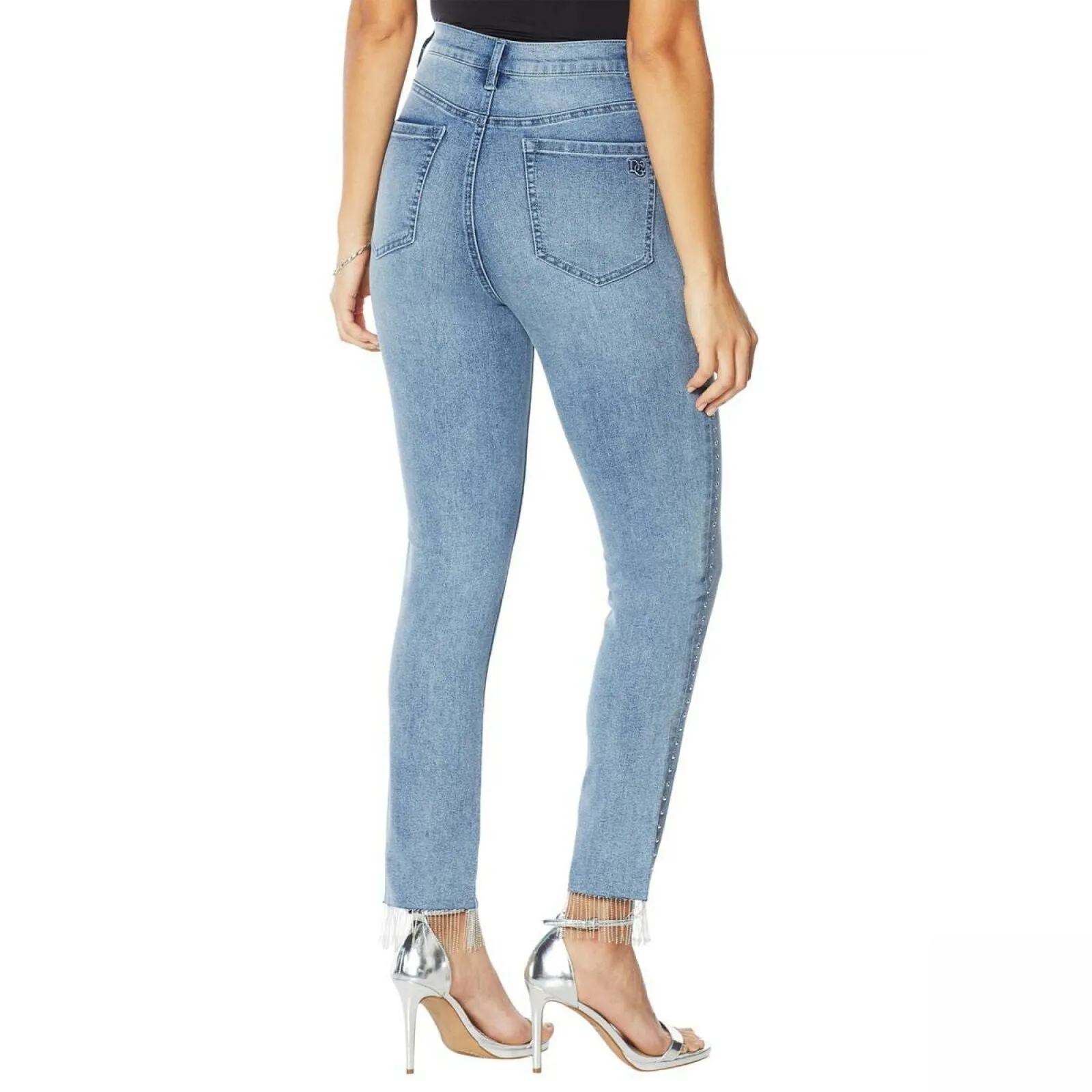 DG2 by Diane Gilman Women's Petite Embellished Side Fringe Hem Jeans