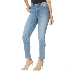 DG2 by Diane Gilman Women's Petite Embellished Side Fringe Hem Jeans