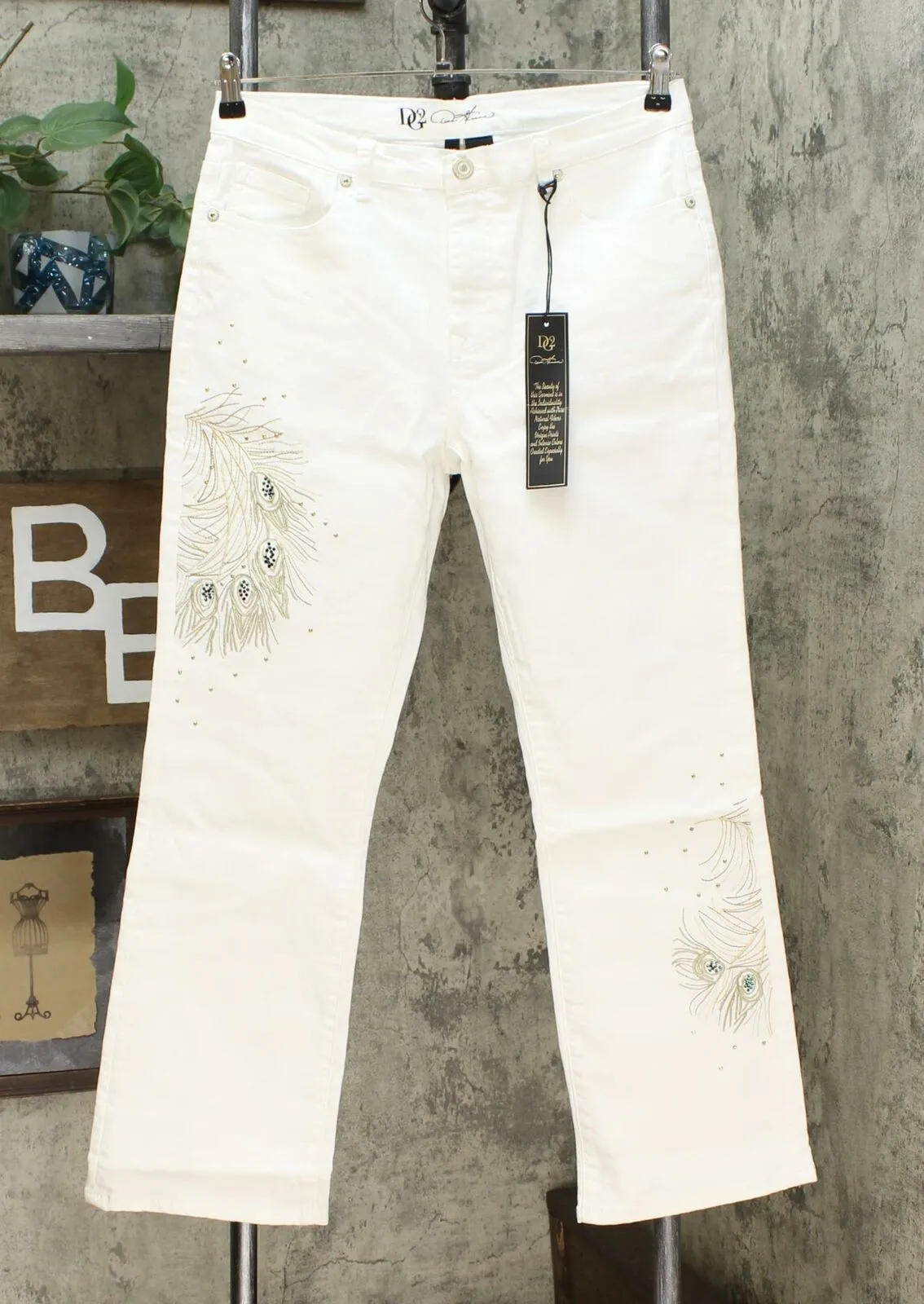 DG2 By Diane Gilman Women's Petite Peacock Embellished Boot Cut Jeans
