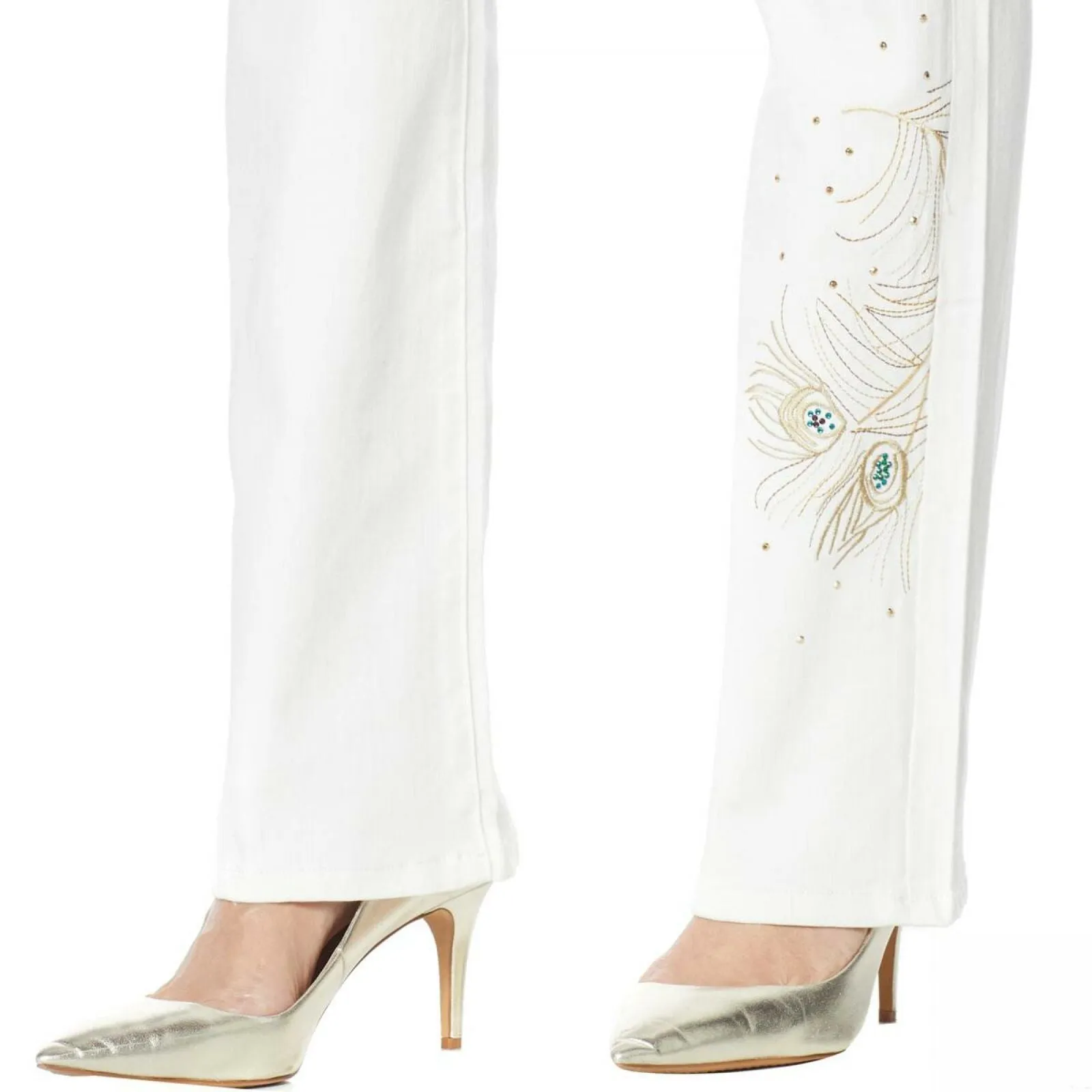 DG2 By Diane Gilman Women's Petite Peacock Embellished Boot Cut Jeans
