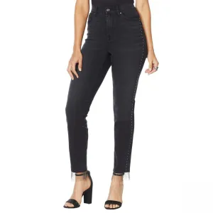 DG2 by Diane Gilman Women's Plus Size Embellished Side Stripe Fringe Hem Jeans