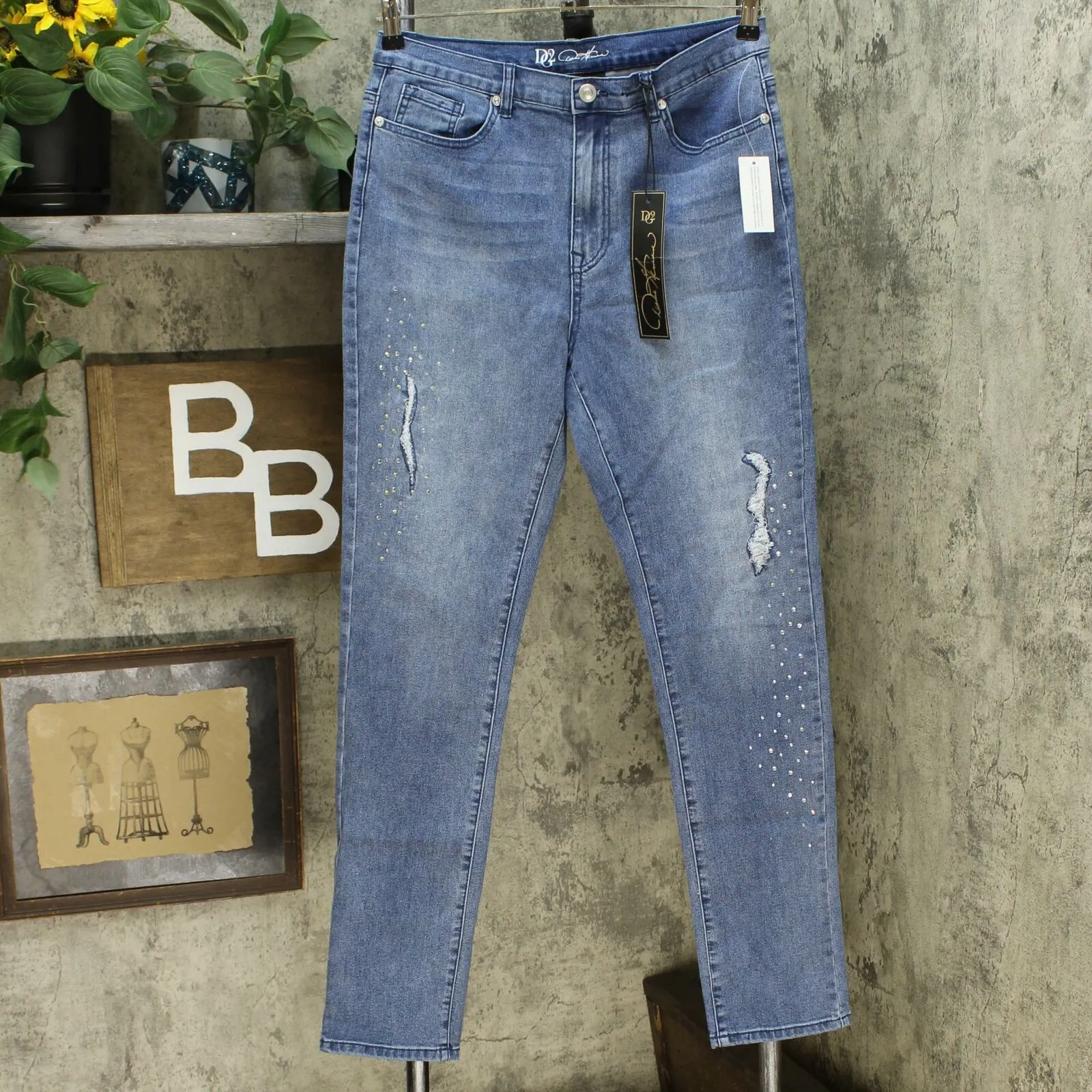 DG2 by Diane Gilman Women's Tall Embellished Distressed Anniversary Jeans