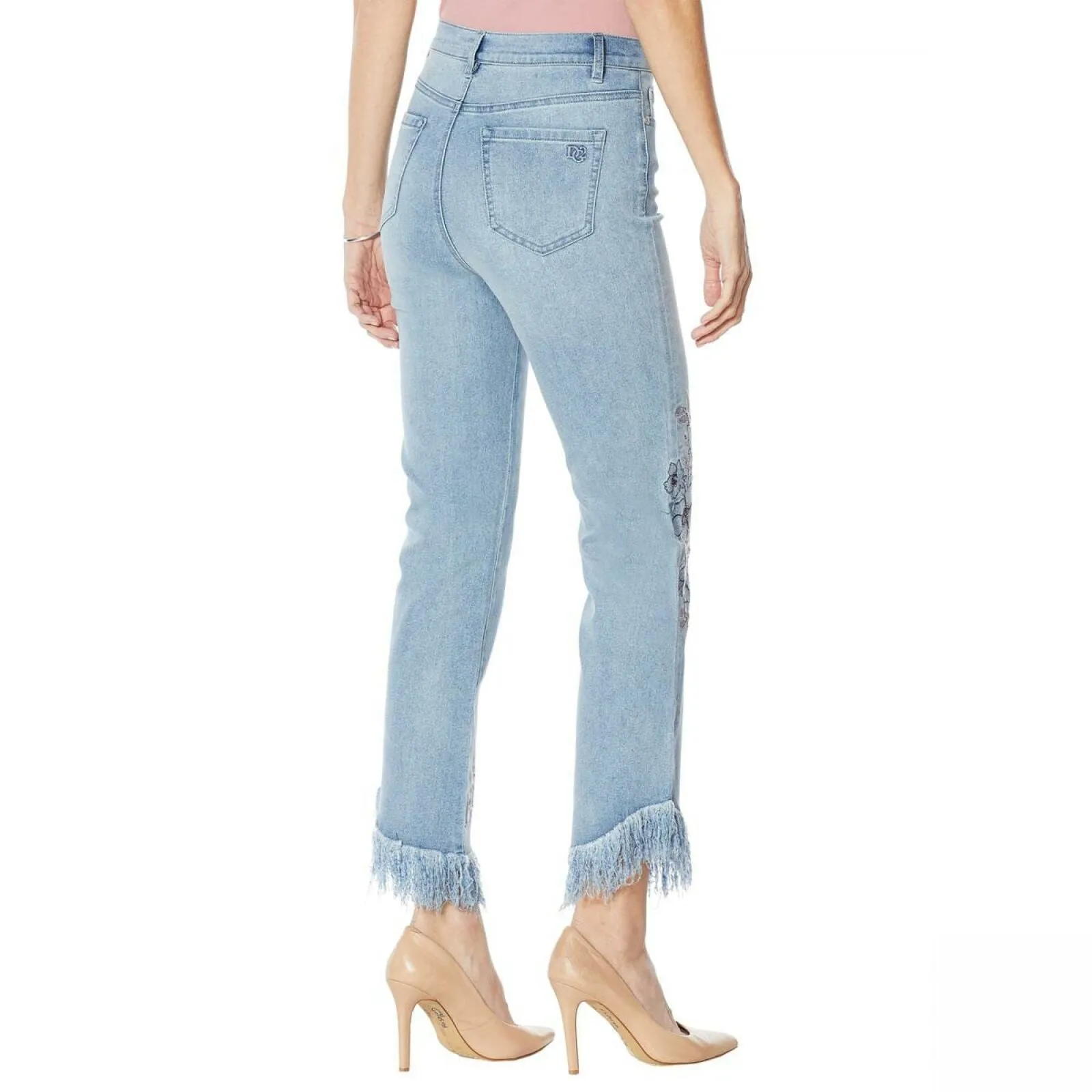 DG2 by Diane Gilman Women's Tall Embellished Fringe Hem Cropped Jeans