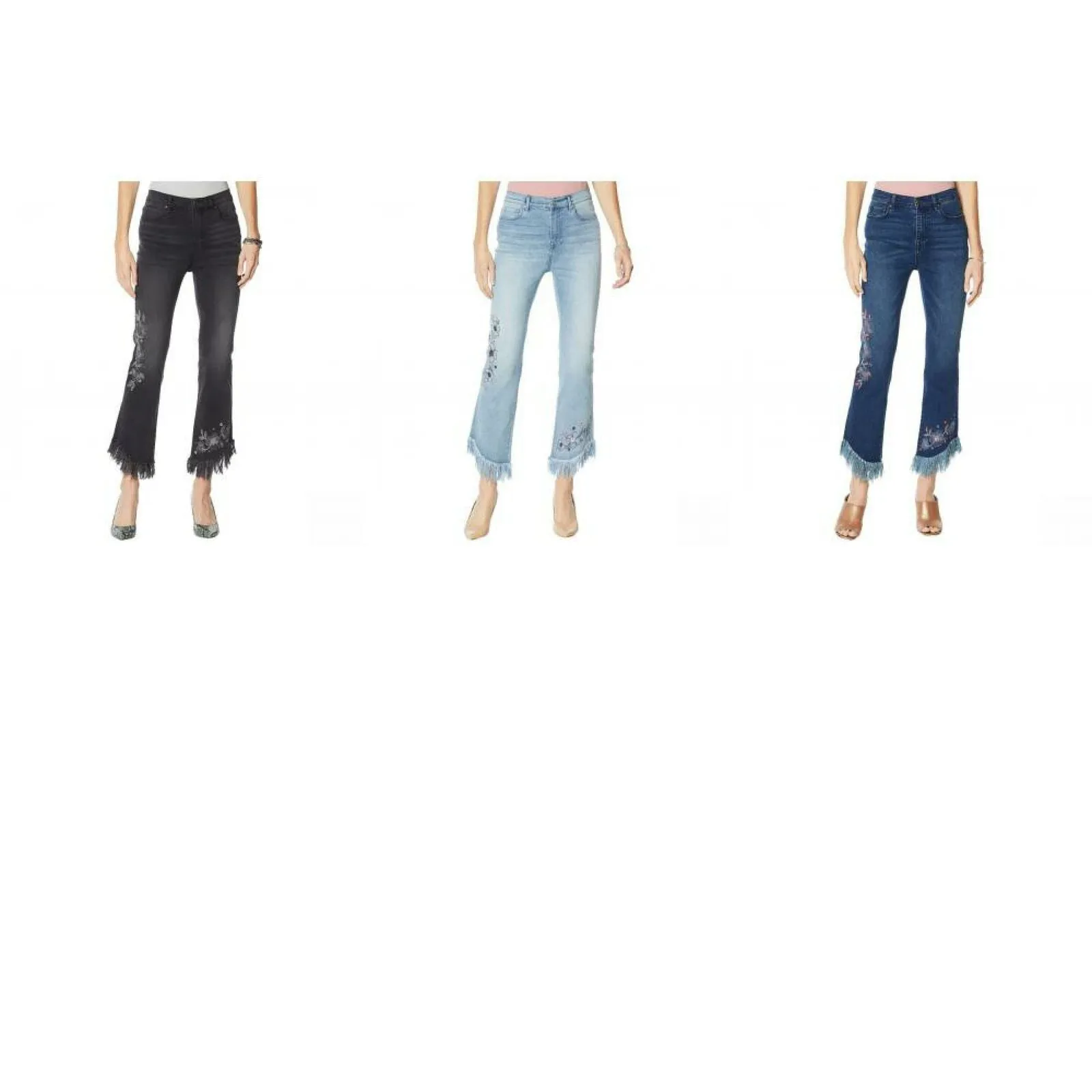 DG2 by Diane Gilman Women's Tall Embellished Fringe Hem Cropped Jeans