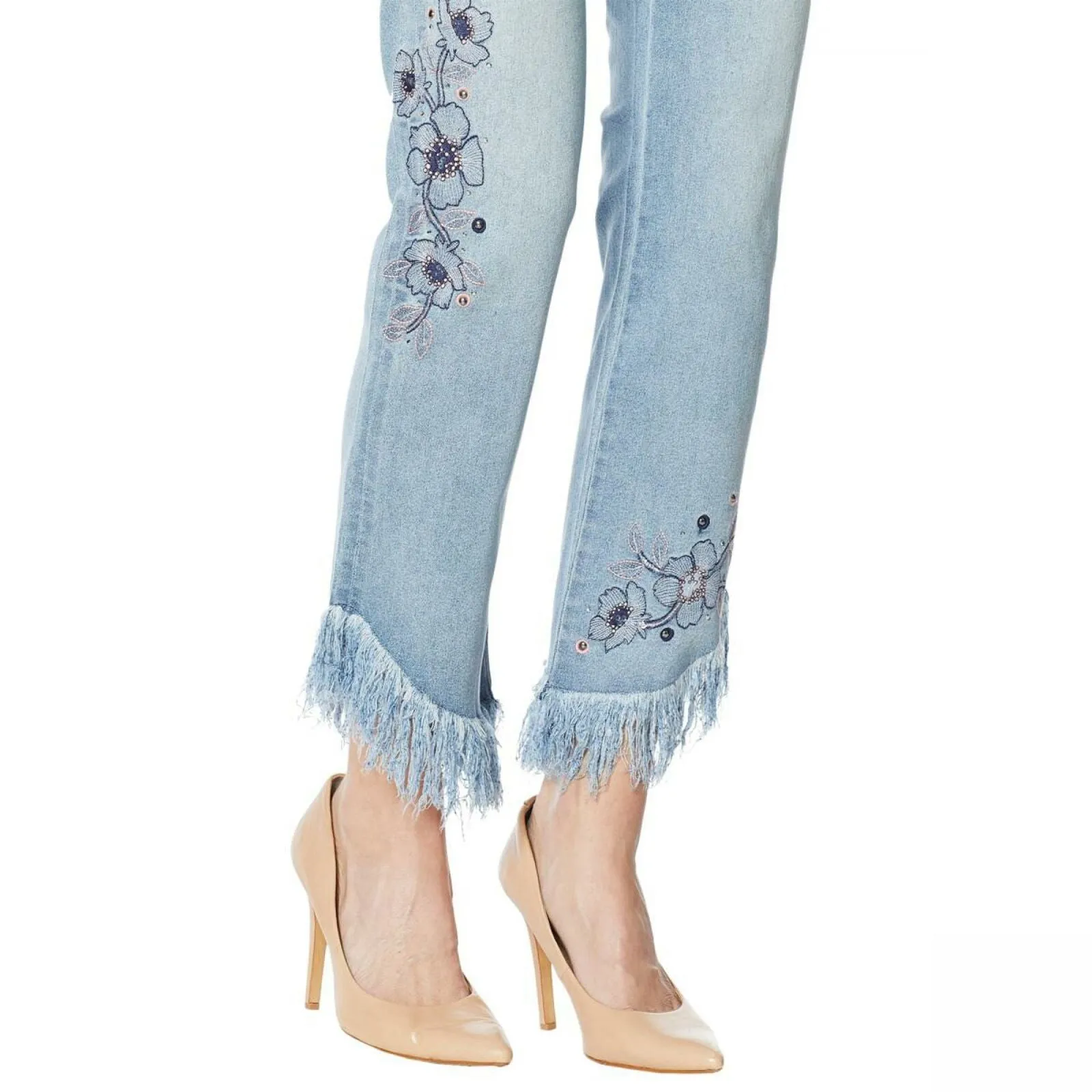 DG2 by Diane Gilman Women's Tall Embellished Fringe Hem Cropped Jeans