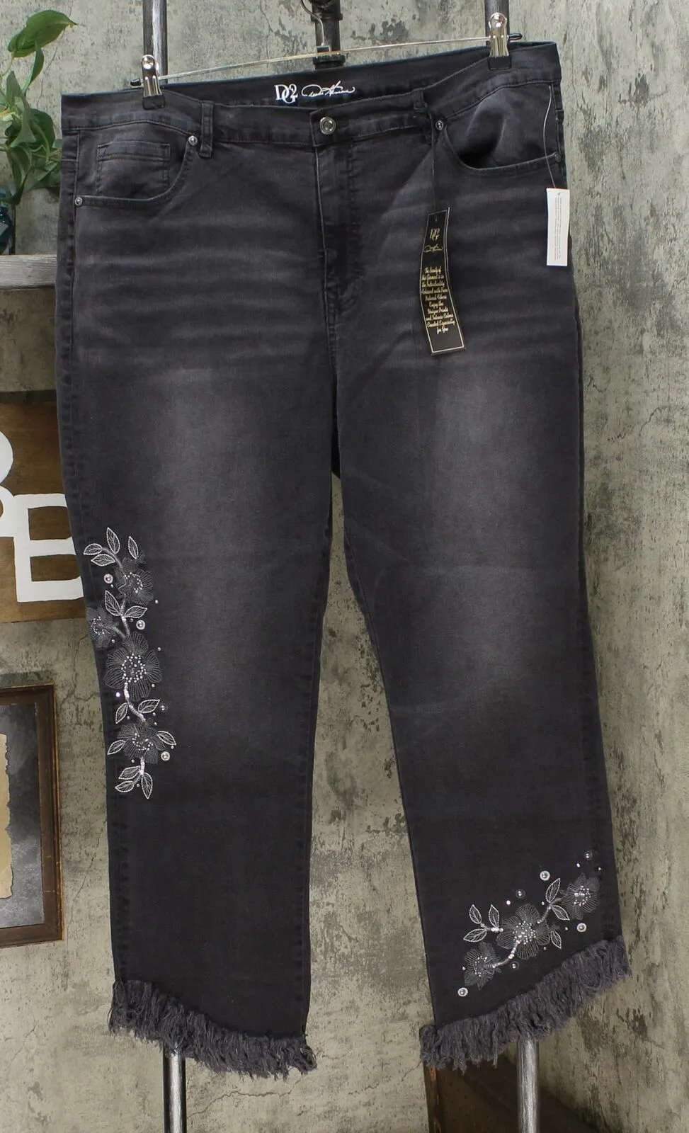 DG2 by Diane Gilman Women's Tall Embellished Fringe Hem Cropped Jeans