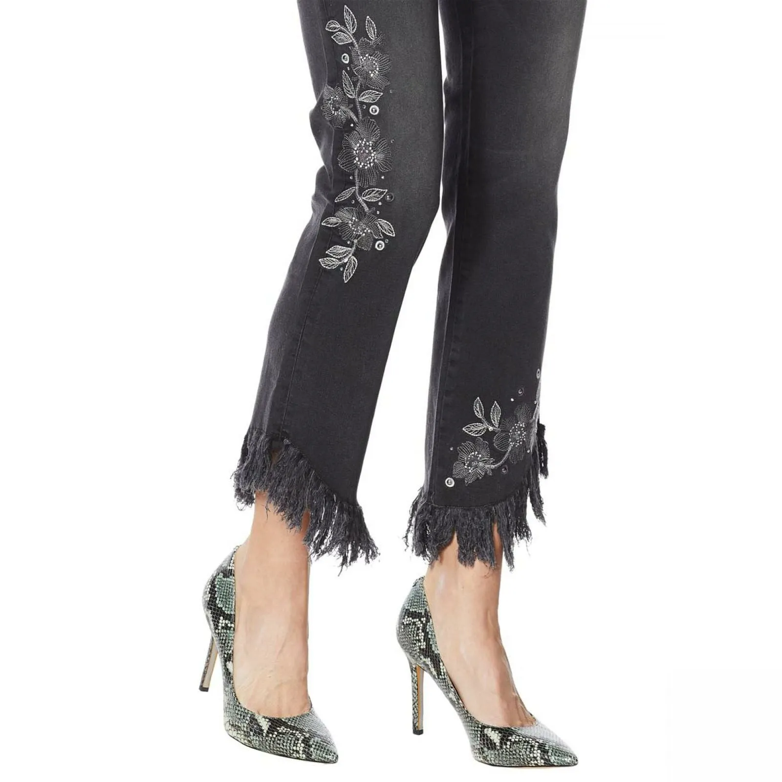 DG2 by Diane Gilman Women's Tall Embellished Fringe Hem Cropped Jeans