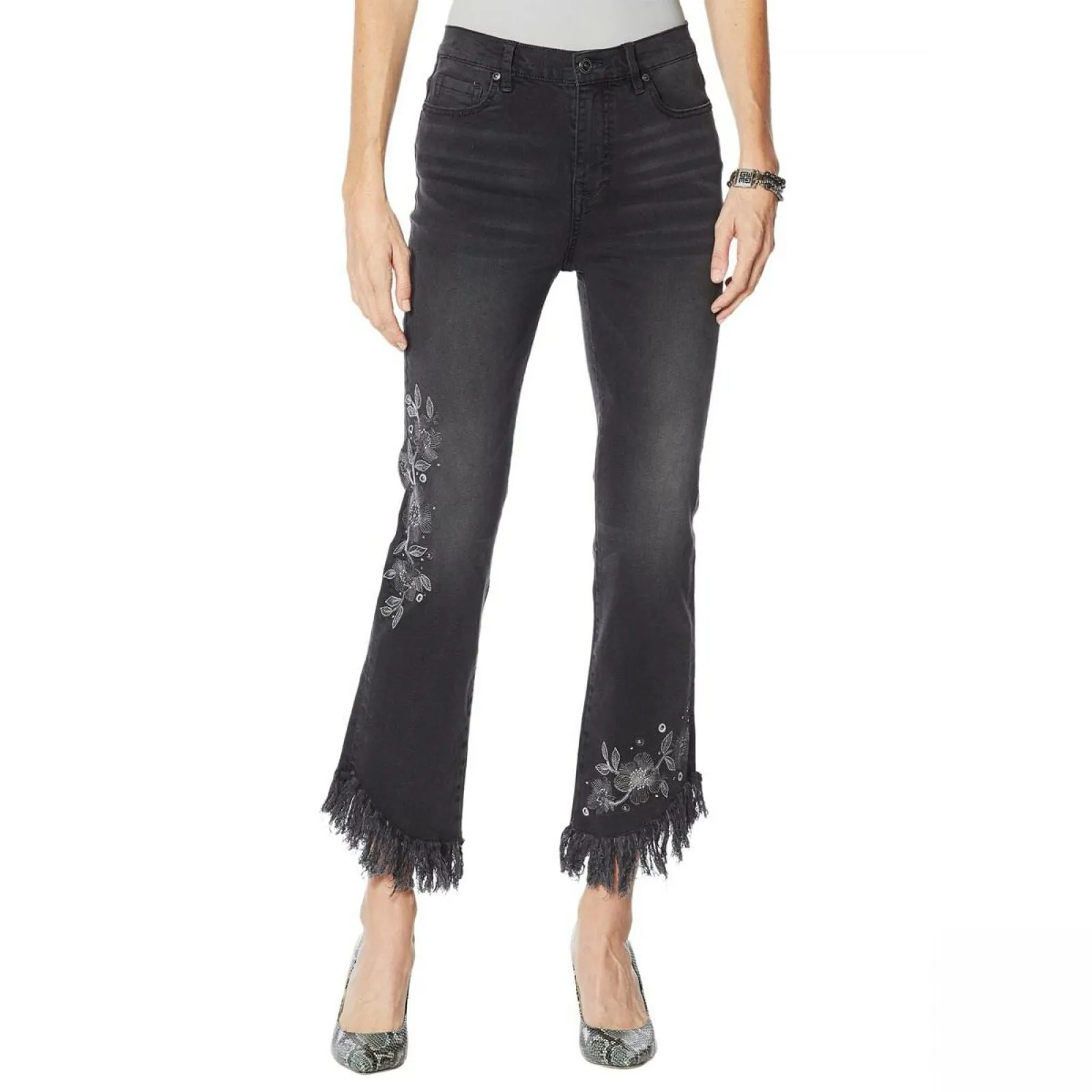 DG2 by Diane Gilman Women's Tall Embellished Fringe Hem Cropped Jeans
