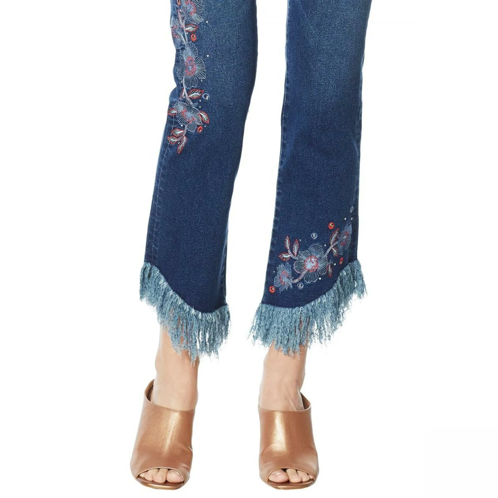 DG2 by Diane Gilman Women's Tall Embellished Fringe Hem Cropped Jeans
