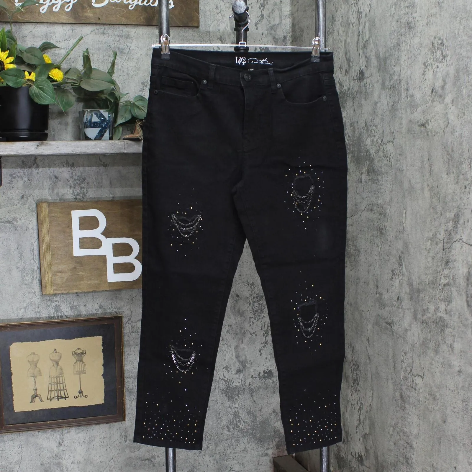 Dg2 Womens Classic Stretch Embellished Destructed Skinny Jean 703313 Black 10P