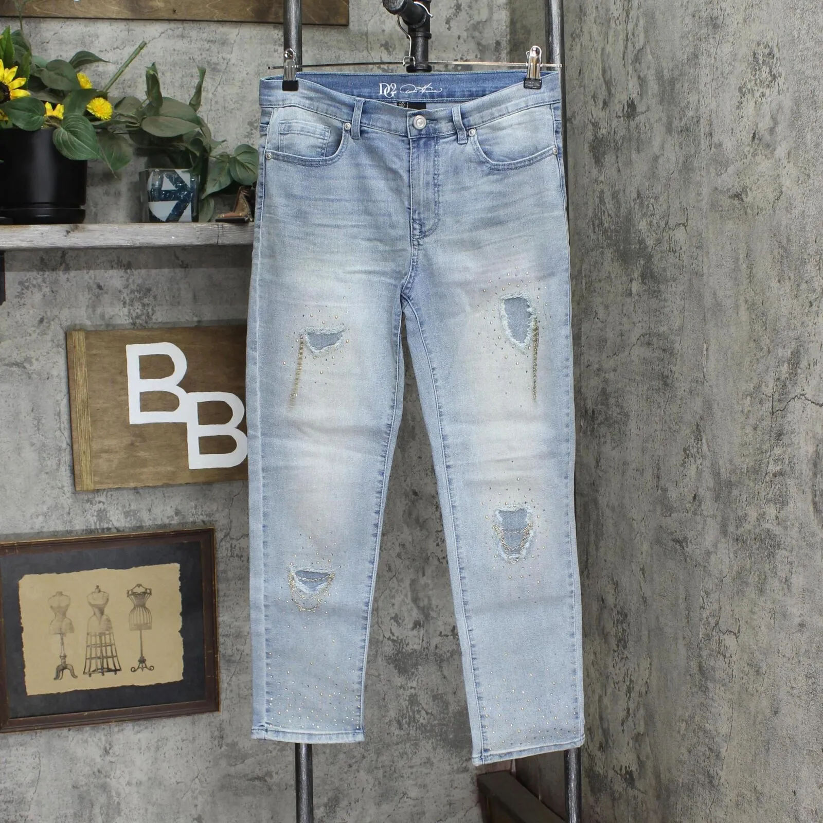 DG2 Womens Classic Stretch Embellished Destructed Skinny Jean 703313 Blue 10P