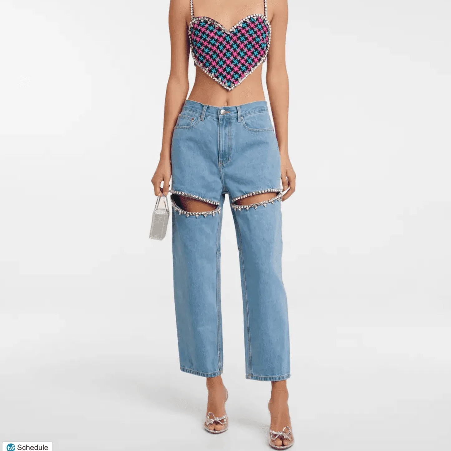 Disco Darling Embellished Cutout High-Rise Jeans